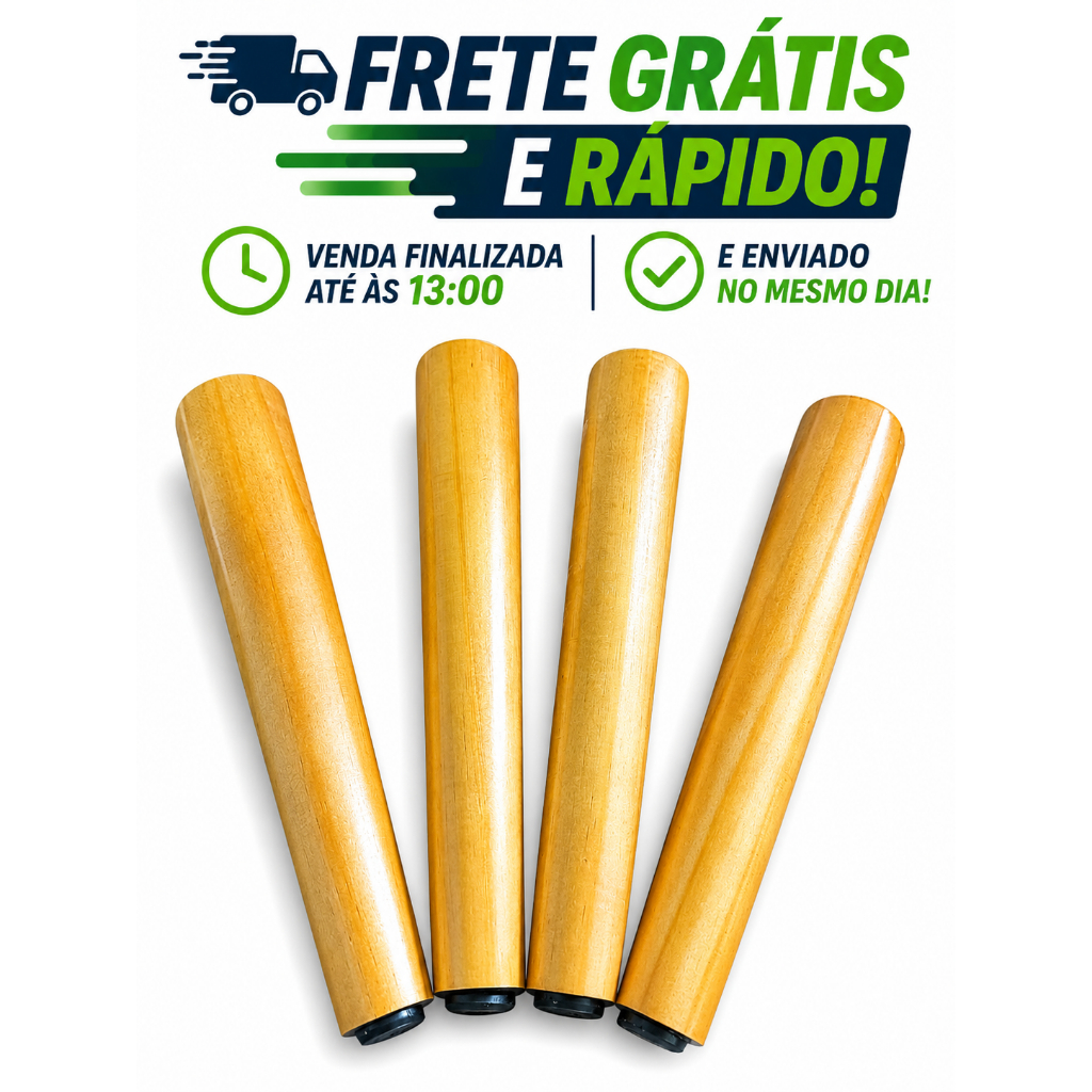 Kit Pés Palito 24 Cm Pés Para Poltrona Puff Recamier Pés Conico Retro Eucalipto