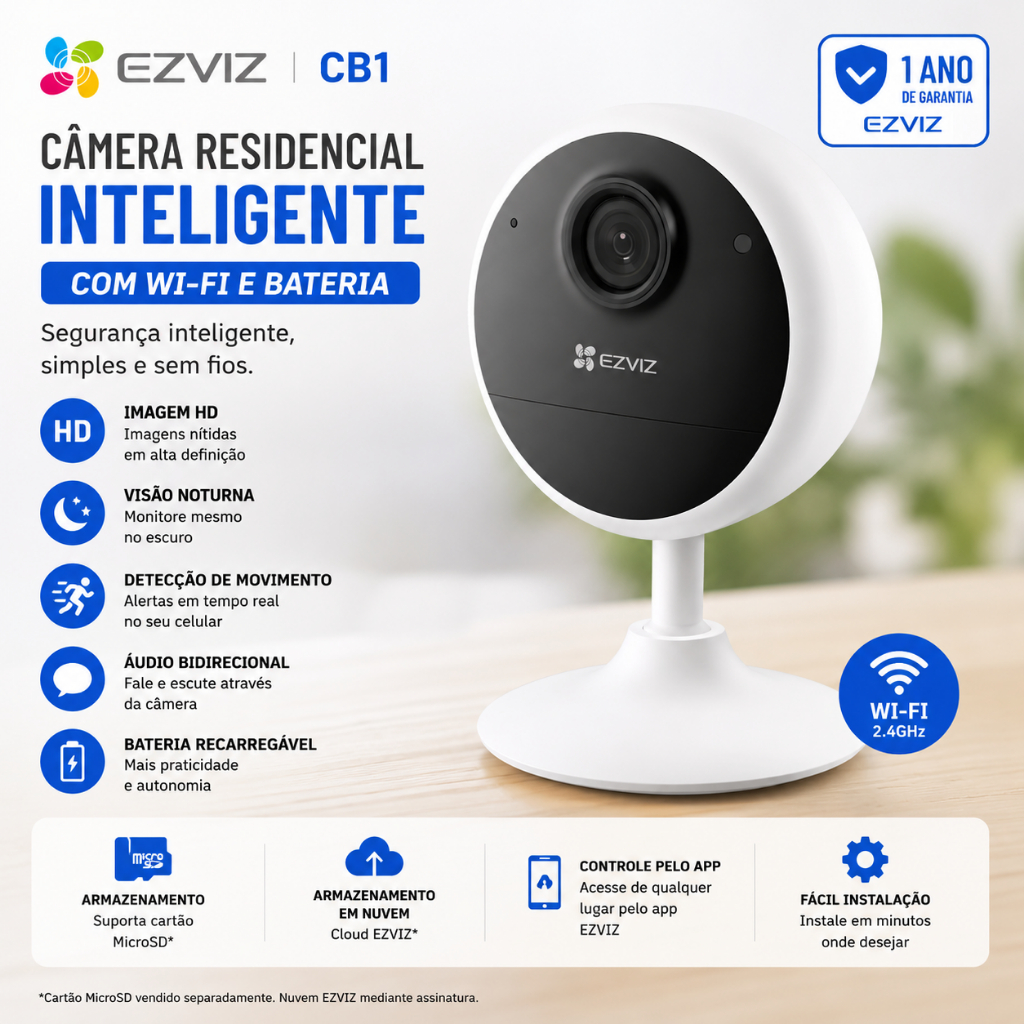 Câmera de Segurança WiFi interna Ezviz CB1 1080p Com Bateria