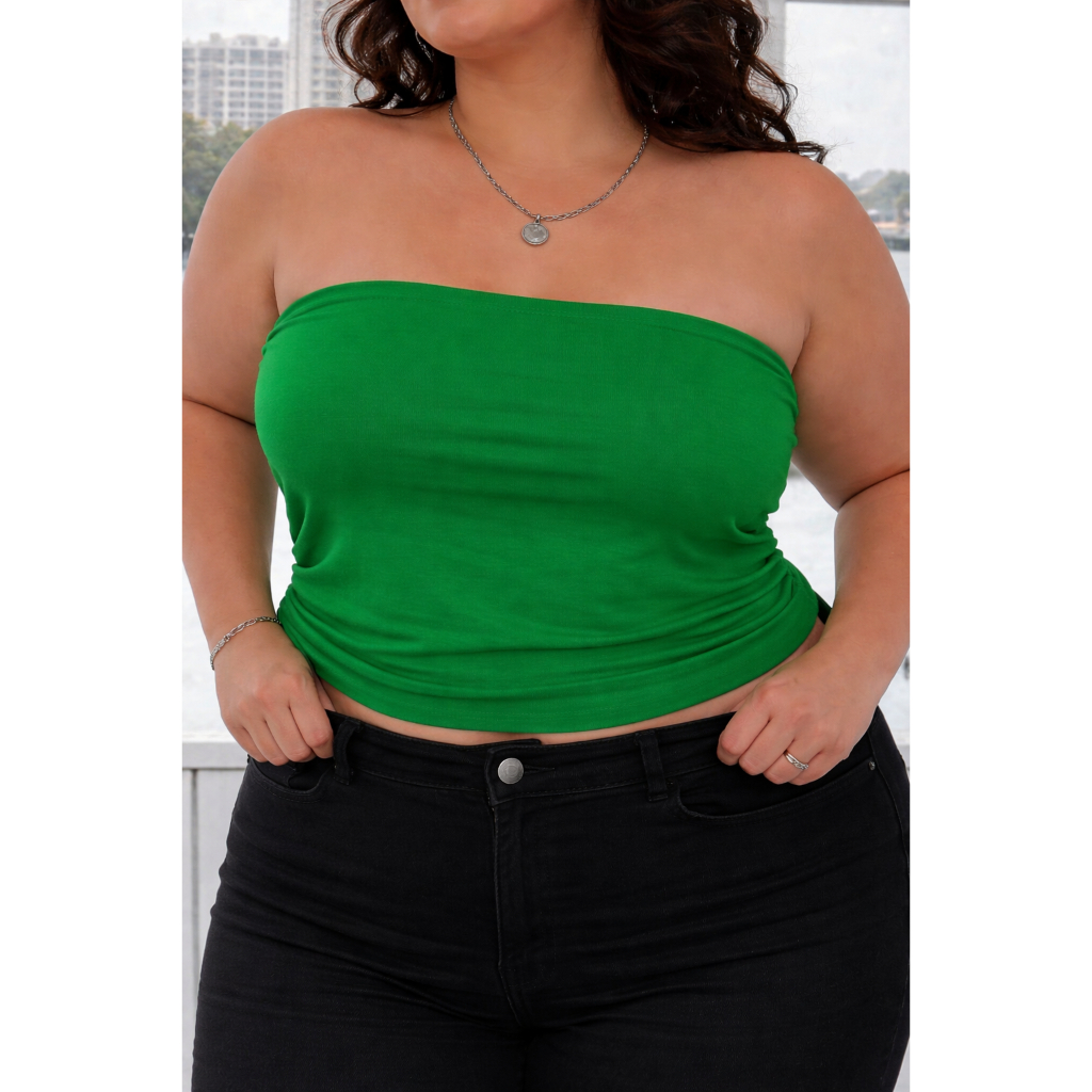 Cropped Top Tube Plus Size Feminino Tomara Que Caia Forro Duplo Sustenta Zero Transparencia Suplex Elástico nas Costas