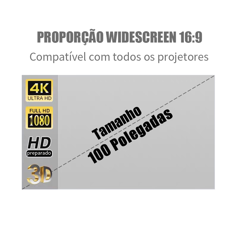 Tela de Projeção 60 e 100 Polegadas 4K Full HD 16:9 Portátil Refletiva Antirreflexo Cinema Home Theater Uso Versátil