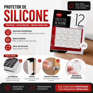 Protetor Adesivo Silicone Anti-Impacto Redondo 12 Unidades Clink Multiuso Universal Porta Cadeira