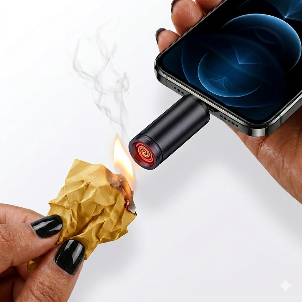Mini Isqueiro Elétrico USB Tipo-C Sem Chama para Celular Compatível Iphone, OPPO, Xiaomi - Menos Samsung