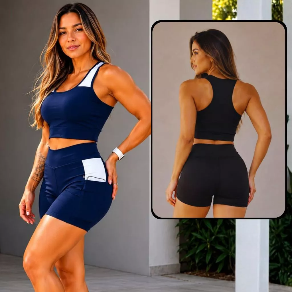Conjunto De Academia Feminino 100% Zero Transparência Com forro }Roupas de Academia Com Alta Compressão Leggings Fitness — imagem 1