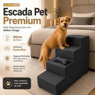 Escada Cachorro Gato 60 cm 4 Degraus Segurança Libertade - Escada de Cachorro Cama Box So…