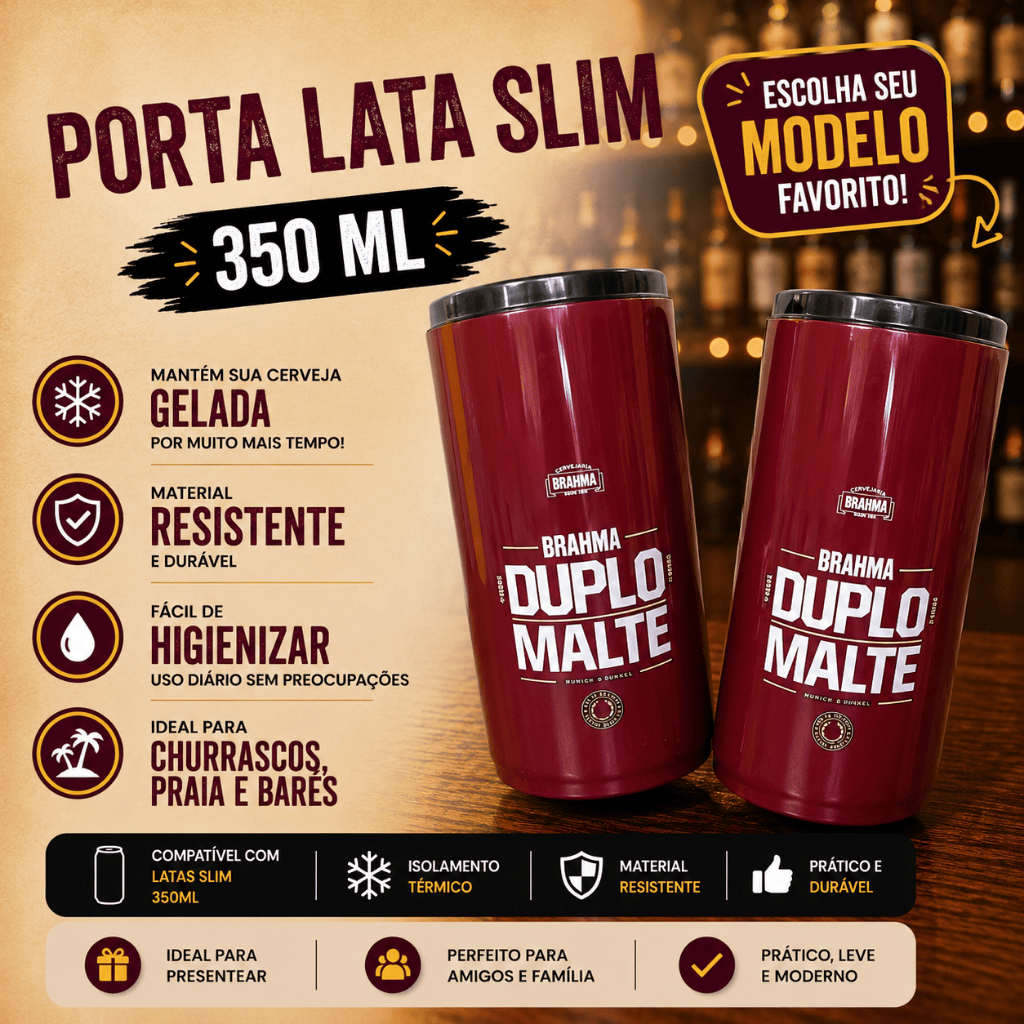 2 Porta Lata Palito Slim 350ml Térmico Suporte Cerveja Brahma Duplo Marcas