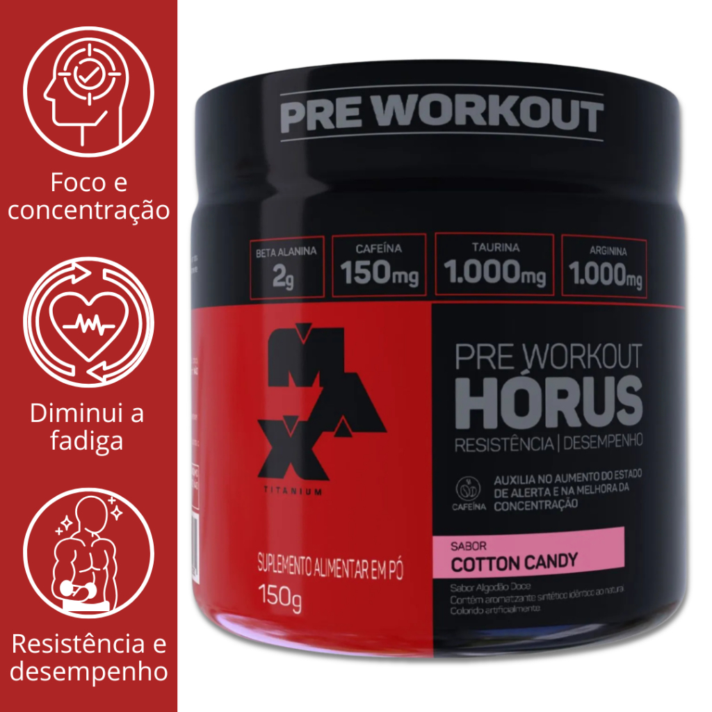HÓRUS MAX TITANIUM 150G | PRÉ-TREINO COM CAFEÍNA, TAURINA E BETA-ALANINA