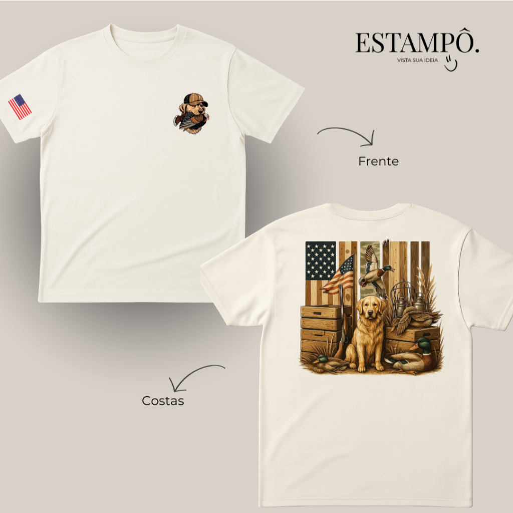 Detalhes do Camiseta Masculina Country Cachorro Caça Off White