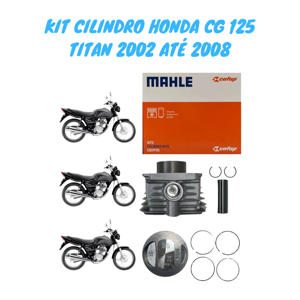 Imagem Kit Cilindro Motor Camisa Pistão e Anéis Honda Titan Fan 125 2002 até 2008 Original Metal Leve