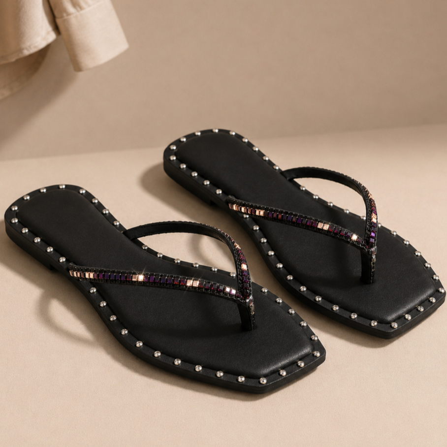 Chinelo De Dedo Rasteirinha Slim Feminina com Strass Confortavel