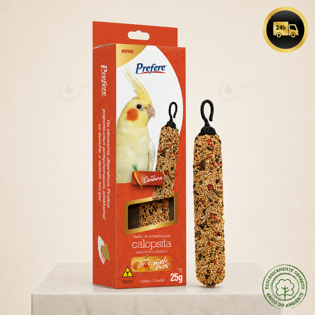 Bastão Para Calopsita Prefere Cenoura C/ Mel e Ovos Snack Natural Pássaros Unidade Kit Periquito