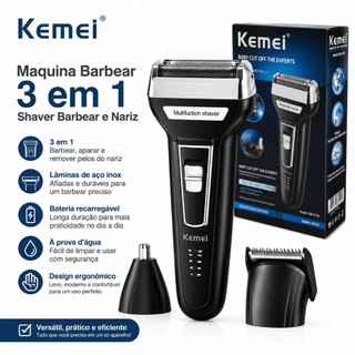 Maquina Barbear 3 em 1 Shaver Kemei KM-6558 Nariz Barba Pelos e Corpo