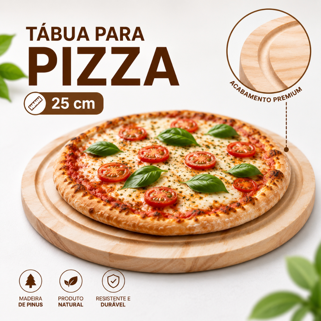 Bolacha de Madeira 25cm Rústica Pinus Redonda Tábua de Pizza Servir Frios Carne Hambúrguer Cozinha