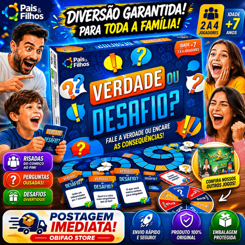 Jogo Verdade ou Desafio Original Pais e Filhos c/Cartas Jogo de Tabuleiro e Interatividade Infantil