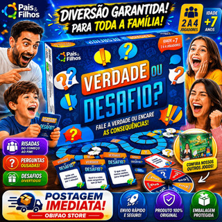 Jogo Verdade ou Desafio Original Pais e Filhos c/Cartas Jogo de Tabuleiro e Interatividade Infantil