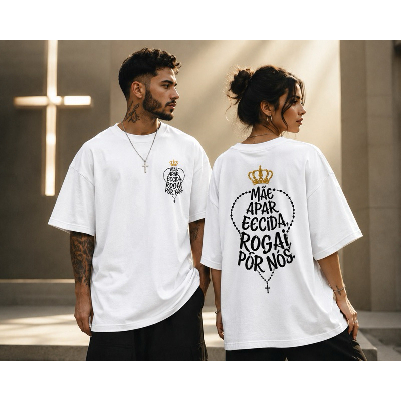 Camiseta Oversized Algodão Estampa Católica Exclusiva Moda Urbana Cristã Estilosa Confortável Unissex