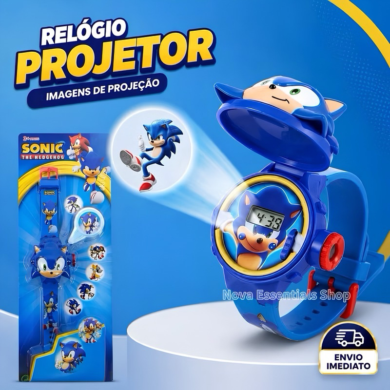 Relógio Infantil Projetor 24 Imagens Sonic Brinquedo Criança