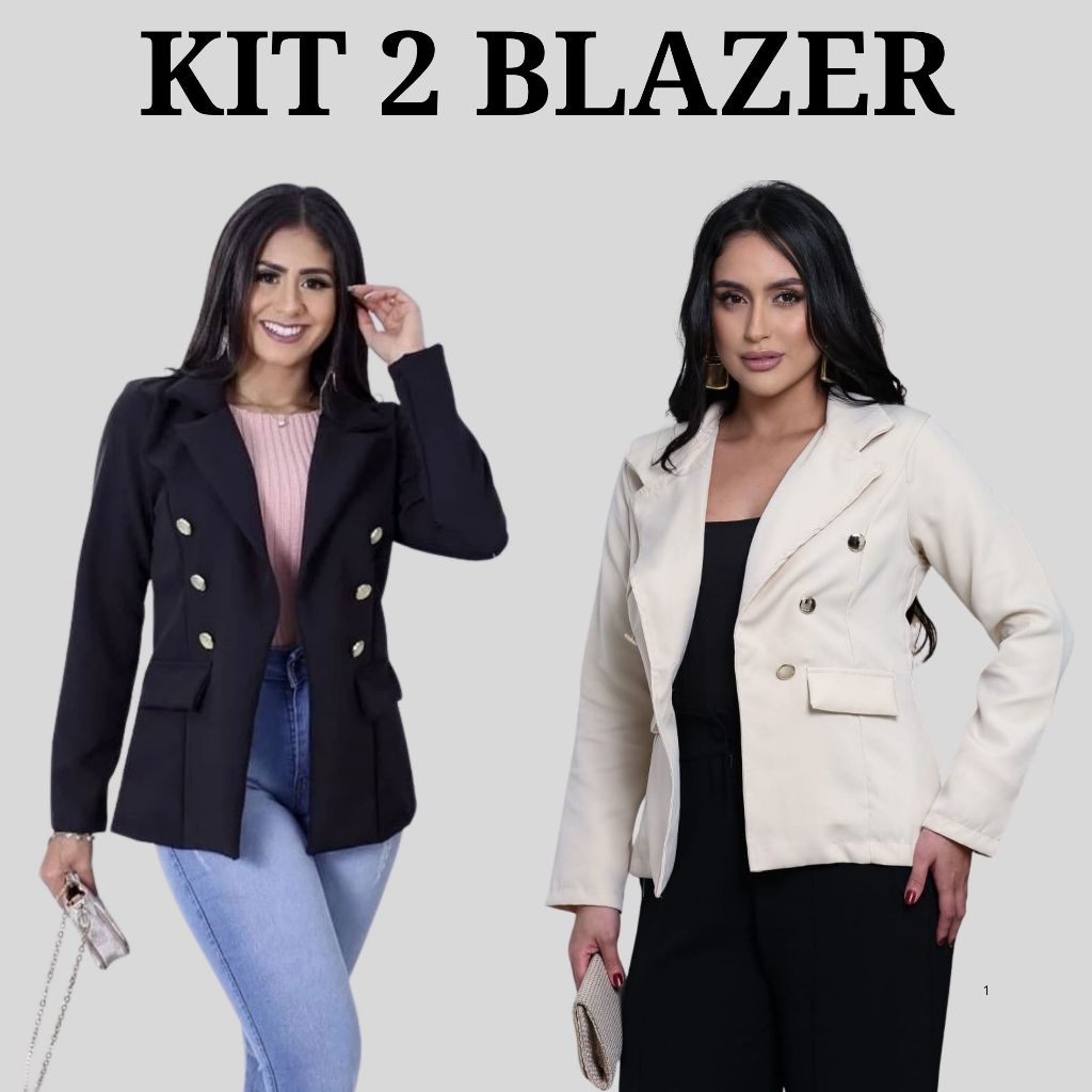 Kit 2 Blazer alfaiataria feminino Max/csaco, blezer com botoes