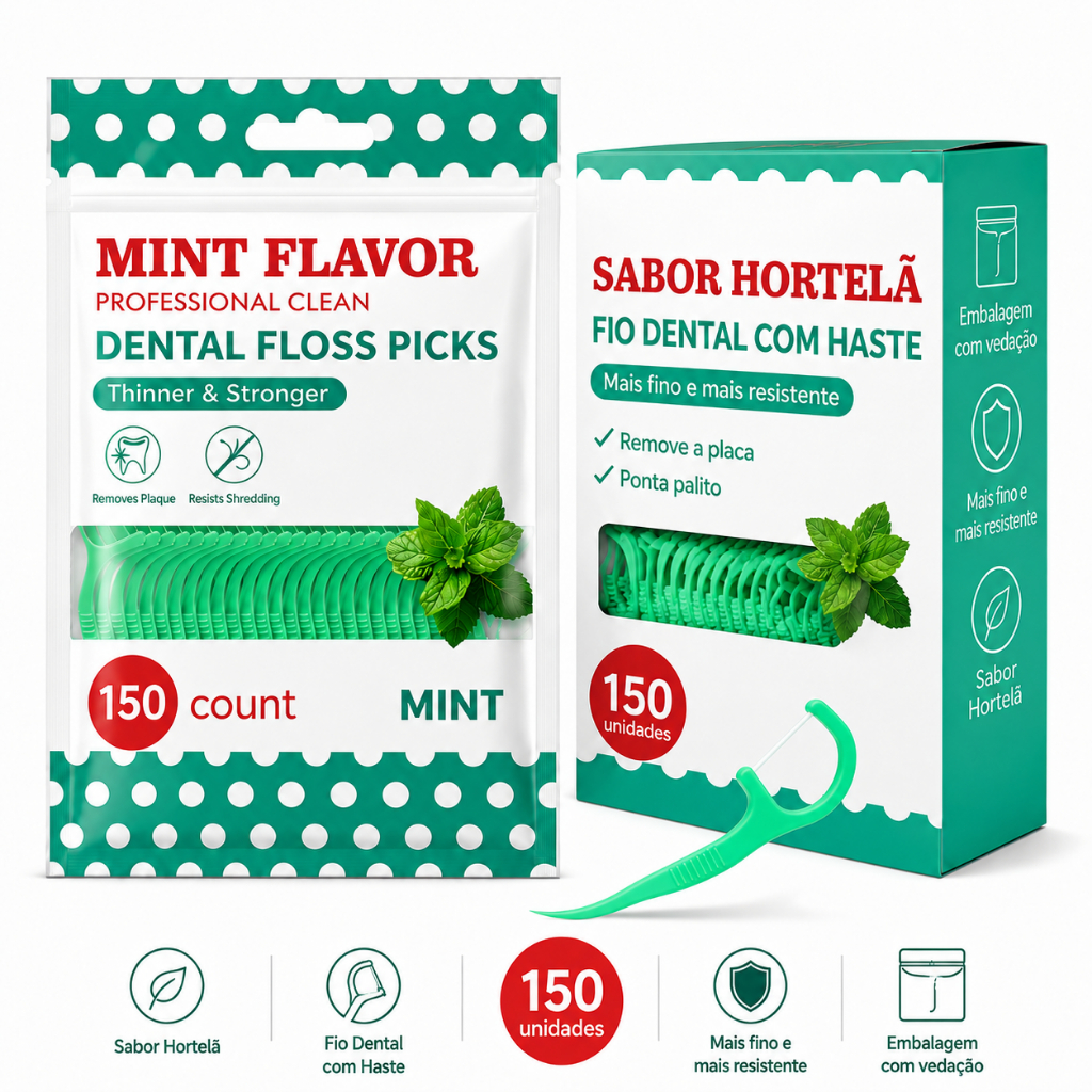 Fio Dental Com Haste Kit 150,300,450 Unidades Palito Interdental Higiene Bucal Limpeza Profunda Palito De Dente Com Fio
