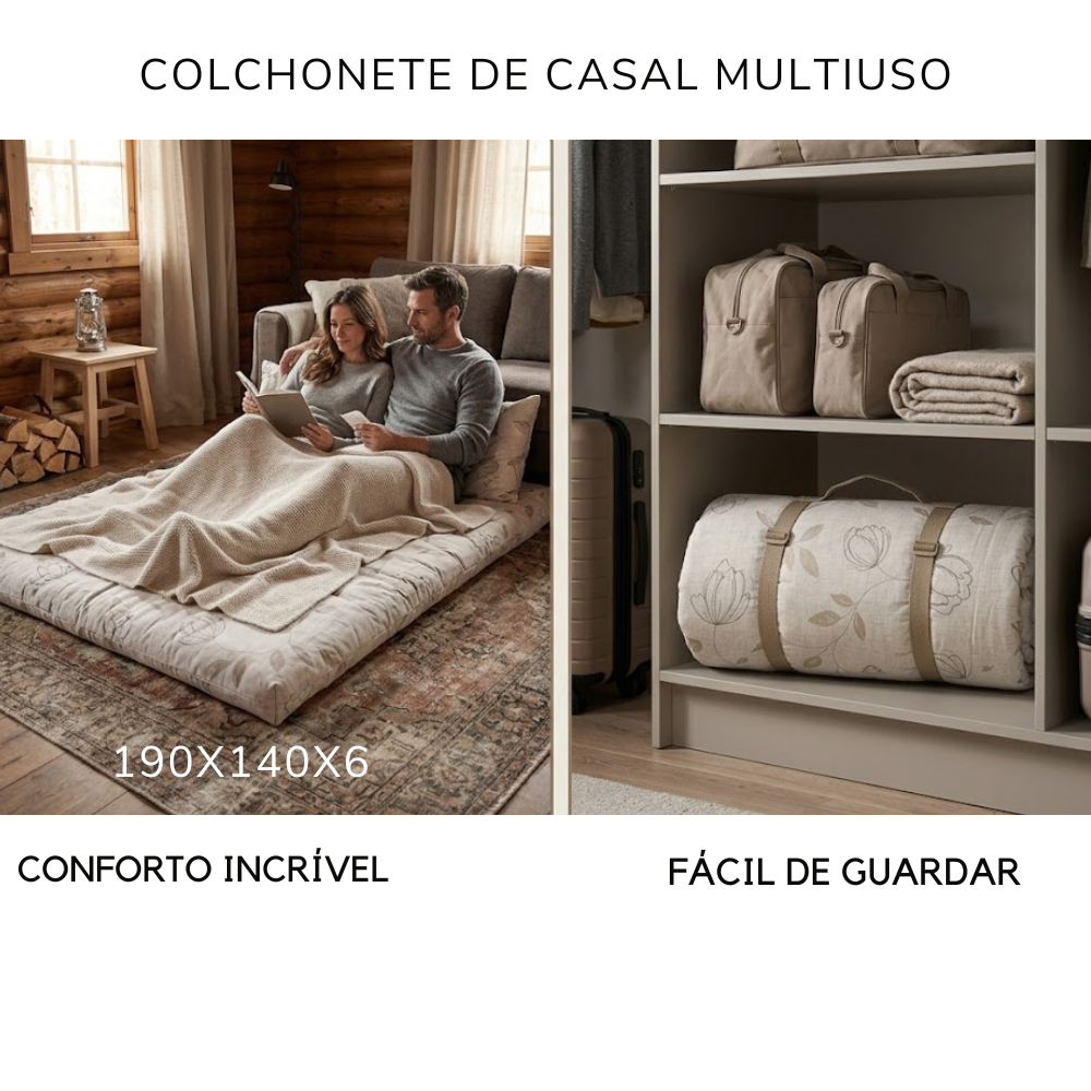 Colchonete de Casal Para Camping, Viagens Visitas é Dobrável Com Espuma D28 190x140 Espessura 6 cm de Conforto