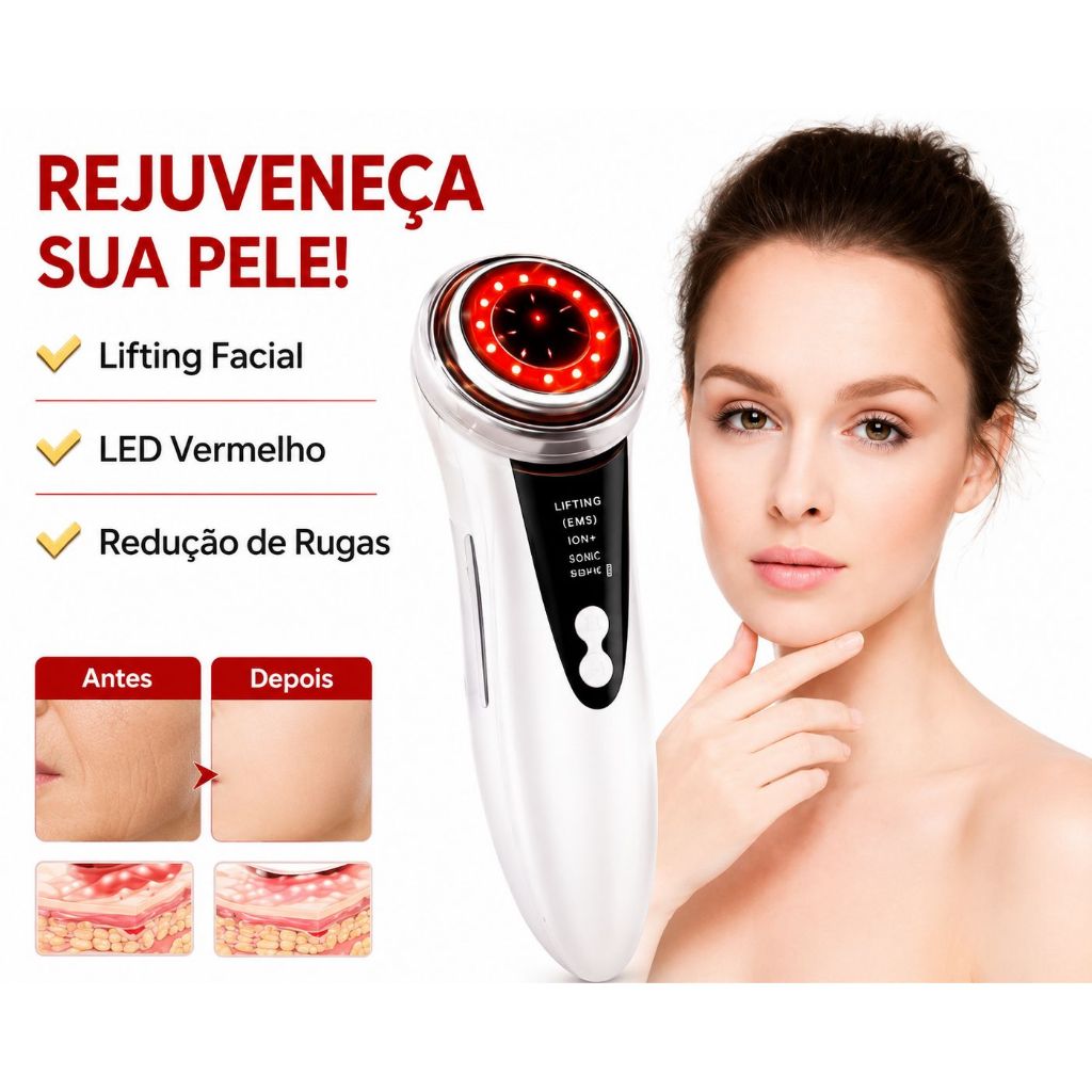 Massageador Facial 4 em 1 LED Rejuvenescedor Anti Rugas Lifting Facial Limpeza Profunda Skin Care Profissional
