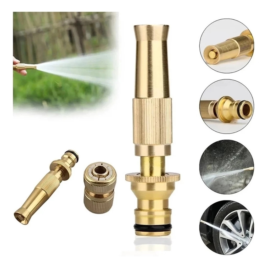 Kit 3 Em 1 Bico Alta Pressão De Metal Para 1/2 Mangueiras Comuns + Conector De Com Rosca Premium
