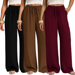 Calça Pantalona Feminina Cintura Alta Com Bolso Tecido Duna Tendencia