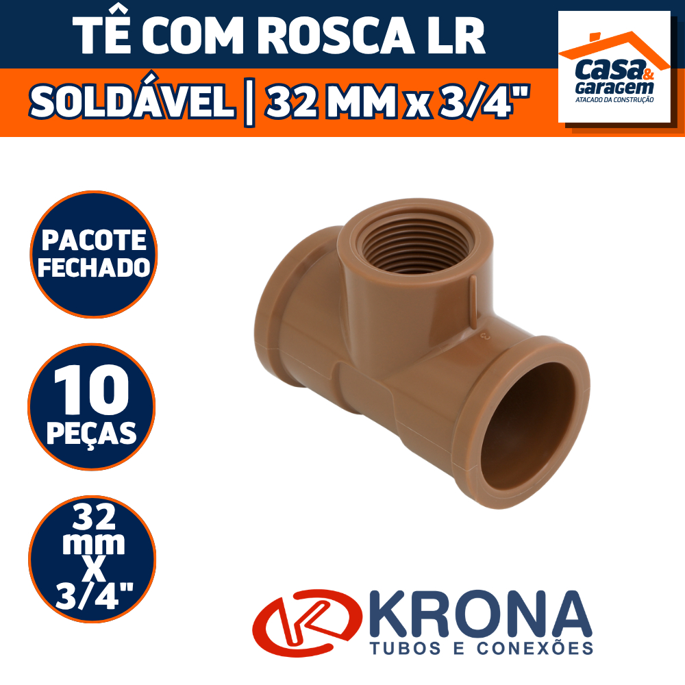Kit Com 10 Te Soldável Com Rosca Lr 32mm X 3/4" 496 Krona