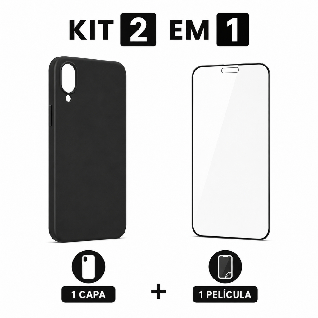 Kit Capa Preta + Película Vidro Iphone 16 Plus - Anti-impacto