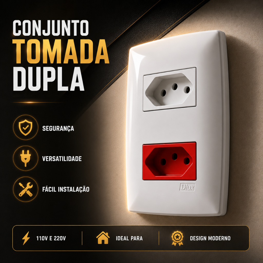 Conjunto Tomada Dupla 4x2 Blux Home 10A Branco + 20A Vermelho Completo Residencial