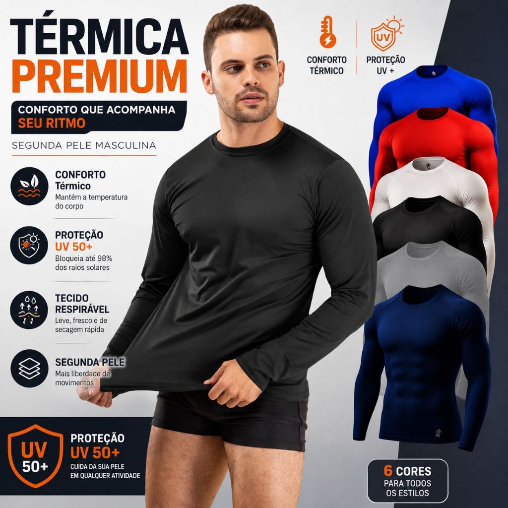 Camisa Térmica Proteção Uv 50+ Segunda Pele Camiseta Blusa Malha Fria Unissex Academia Manga Longa