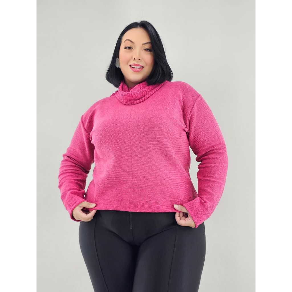 Blusa Plus Size Gola Boba Manga Longa de Tricô