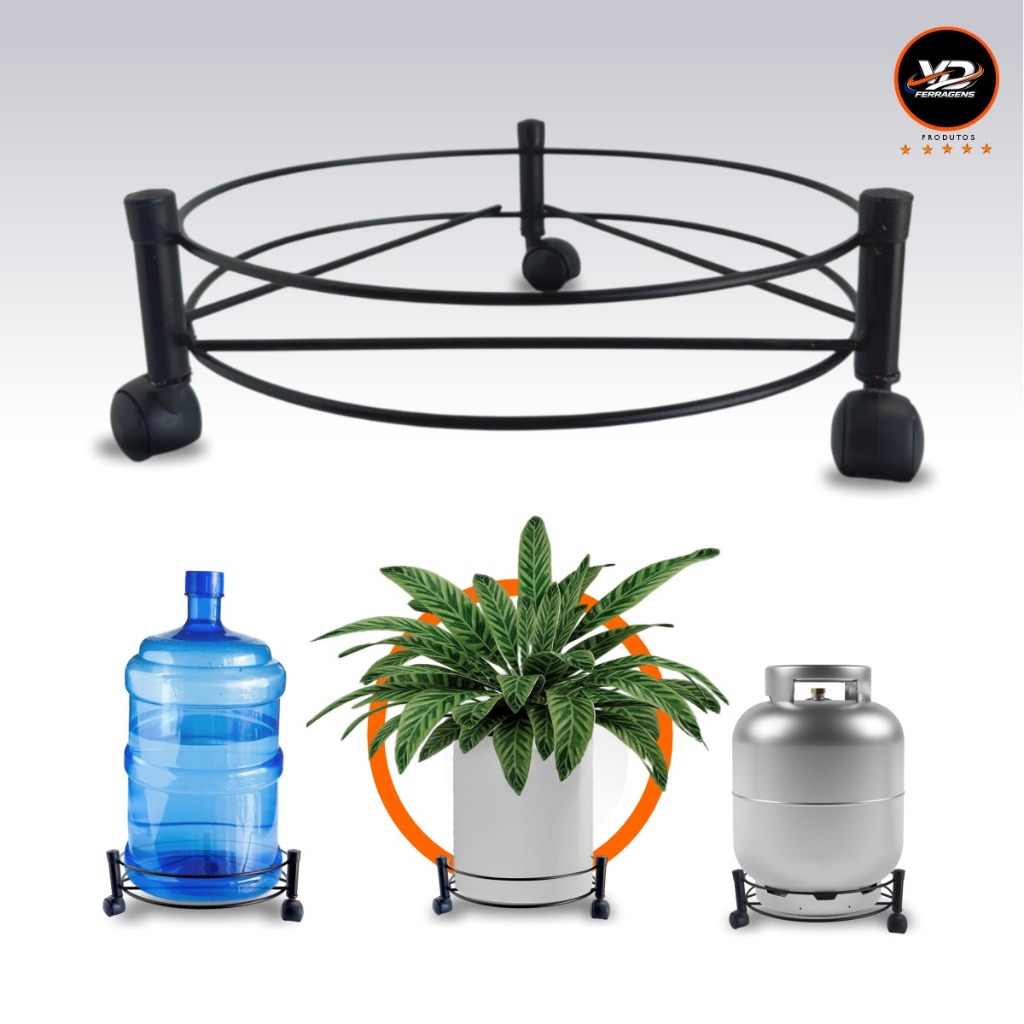 Suporte De Botijão Bujão De Gás Com Rodinhas Para Galão De Água Vaso Plantas Carrinho Reforçado Aço Compacto Resistente