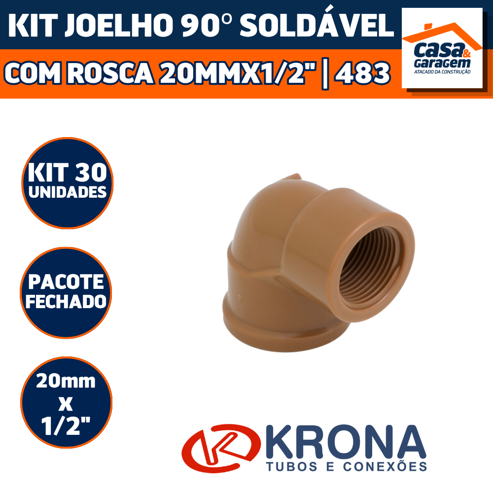 Kit Com 30 Joelho 90° Soldável Com Rosca Lr 20Mm X 1/2" 483 Krona Conexão Hidráulica PVC