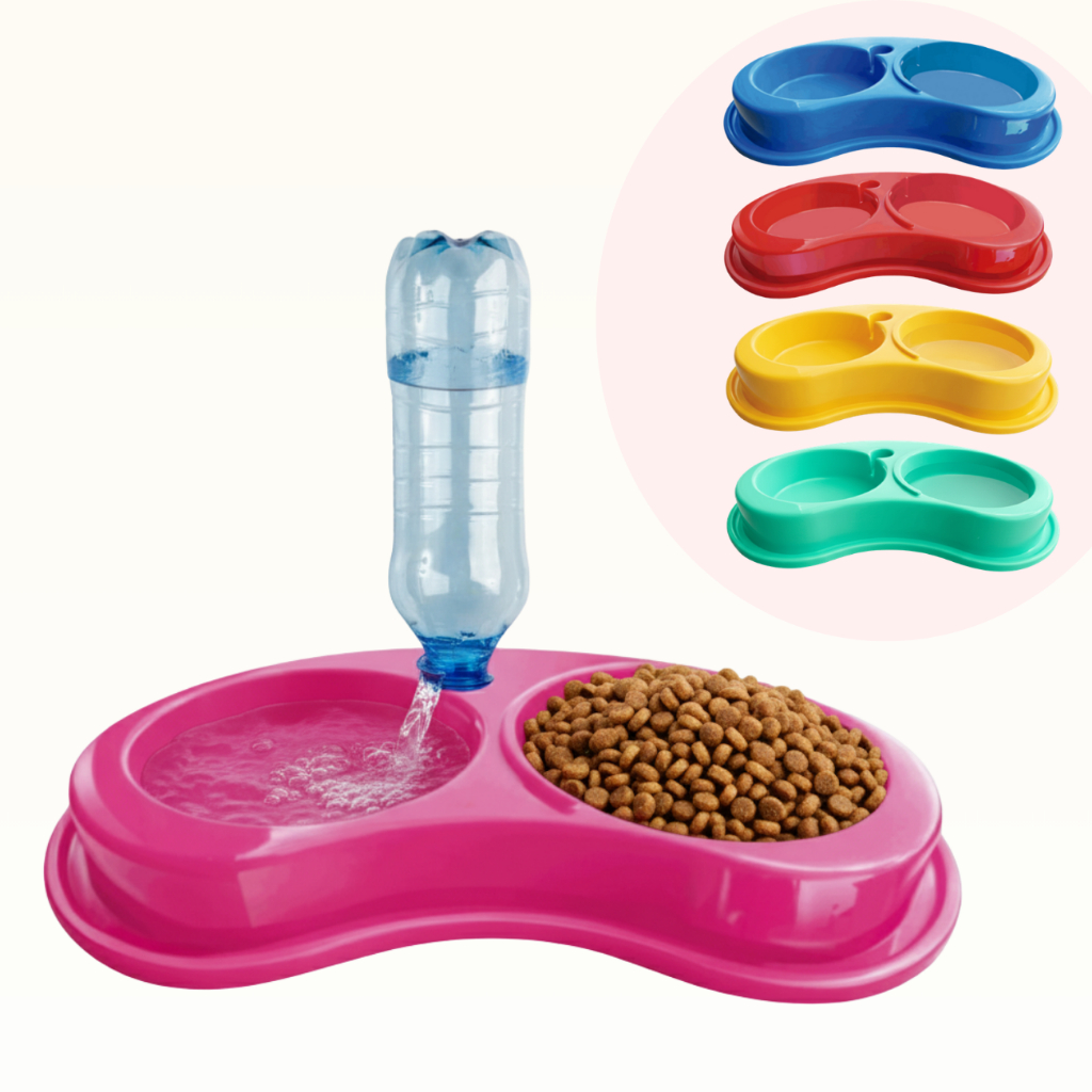 Comedouro Bebedouro Automático Para Cães e Gatos Cachorro com Suporte Para Garrafa Pet