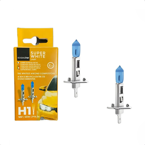 Par Lâmpada Super Branca Farol Code 8500k 55W 12V H1 H3 H4 H7 H8 H11 H16 HB3 HB4 H27