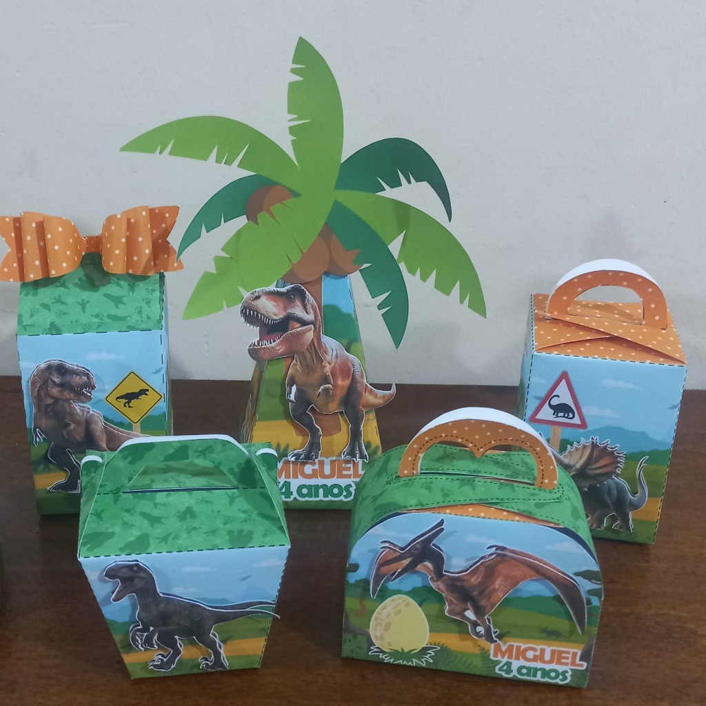 Kit Caixinhas Personalizadas Tema Dinossauro Festa Infantil Lembrancinha Aniversário PEGUE E MONTE
