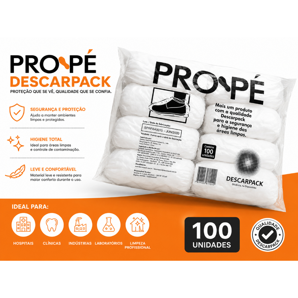 Propé Descartável Descarpack C/100 Unidades | Proteção Para Calçados | Ambientes Limpos
