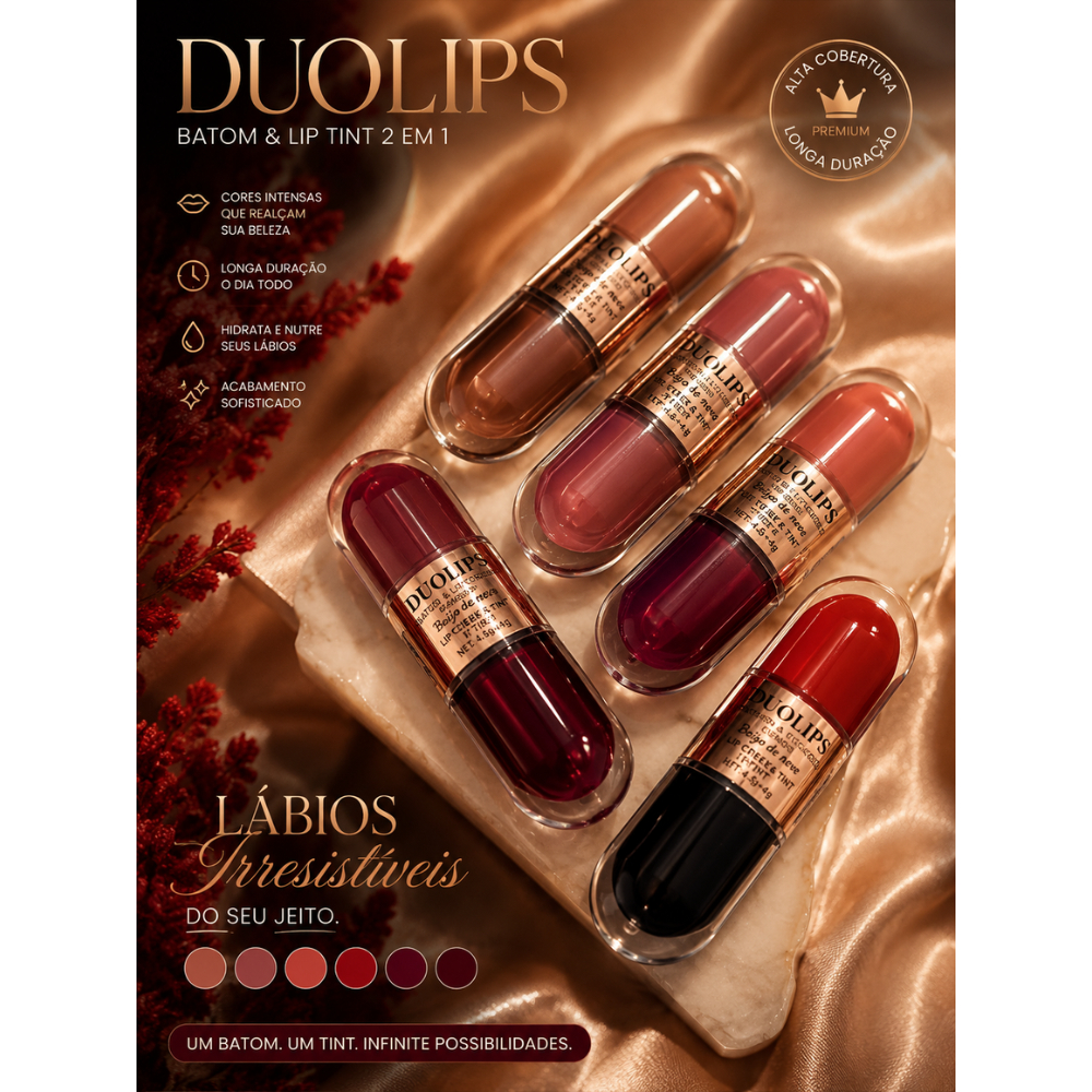 Batom Cremoso e Lip Tint 2 em 1 - Boa Fixação - Beijo da Neve