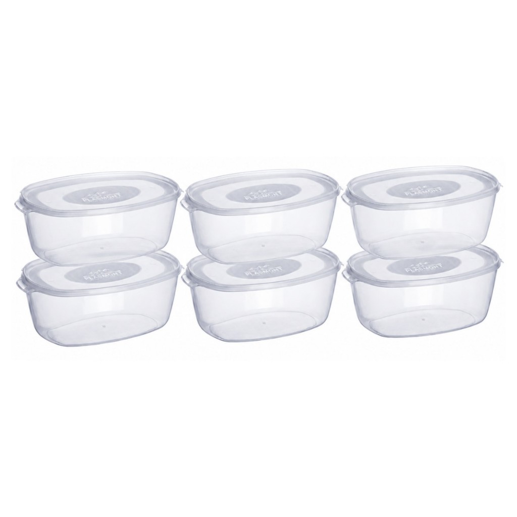 Kit 6 Potes Ovais Plástico Transparente 8 Litros Cozinha Mantimentos Alimentos Geladeira