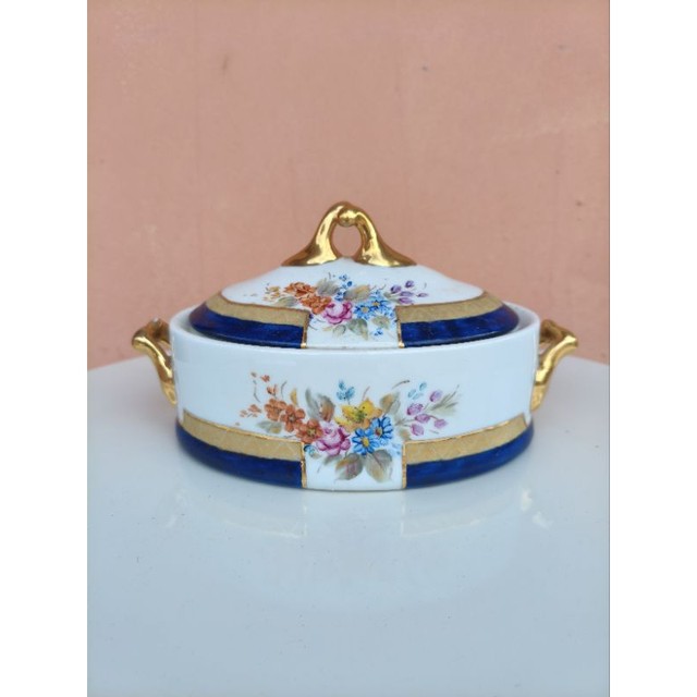 pote decorativo de porcelana com tampa vintage antigo (Usado)