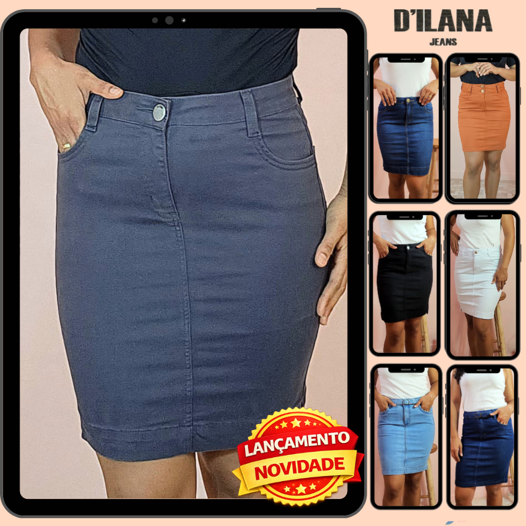 Saia Jeans Secretária Feminina Moda Modesta 32112