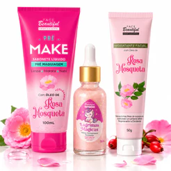 Kit Cuidado Facial Rosa Mosqueta Primer Hidratante Pré Make Facial Face Beautiful