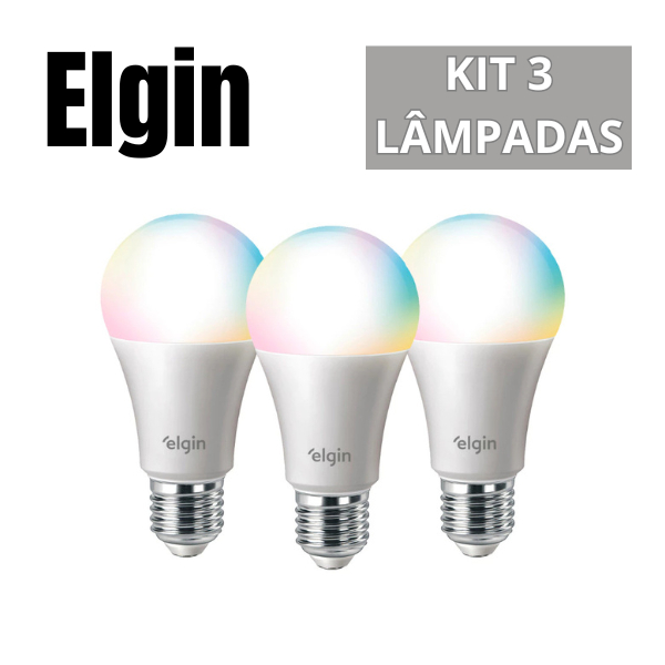 Kit 3 Lâmpadas de Led 10w RGB Inteligente Wifi Smart Color Elgin