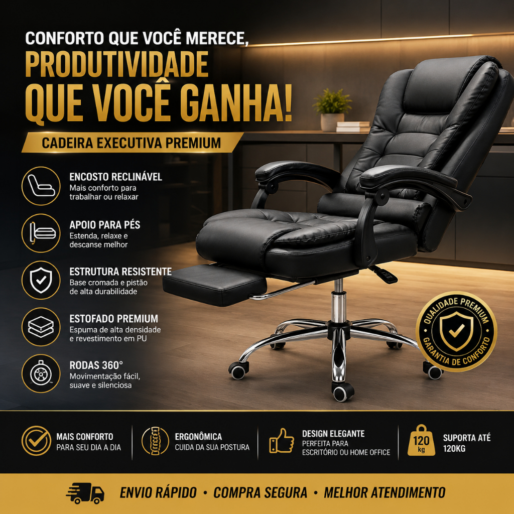 Cadeira Gamer Cadeira Escritorio Presidente Reclinável com Massagem e Apoio para os Pés Premium