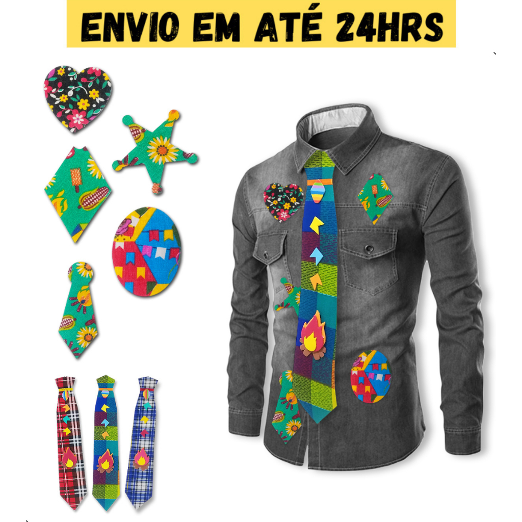Kit Gravata E Remendo Auto Colante Roupa Retalho Kit Festa Junina