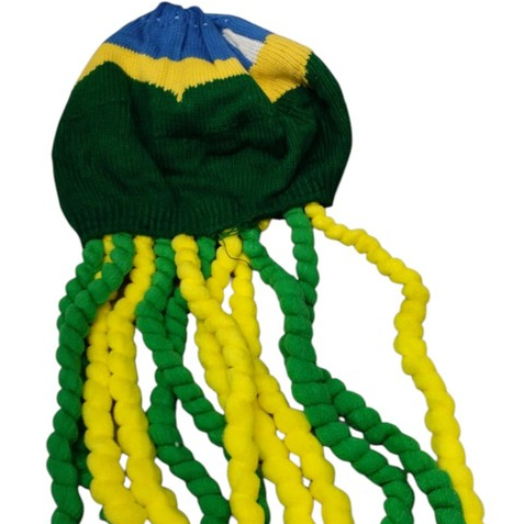 Gorro Com Tranças Coloridas Verde E Amarelo Estilo Reggae Torcida Copa do Mundo Brasil Hexa