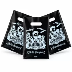 Sacola Plástica Personalizada Barbearia Salão de Beleza Preto 20x30 Embalagem Barba Cabelo Presente Delivery
