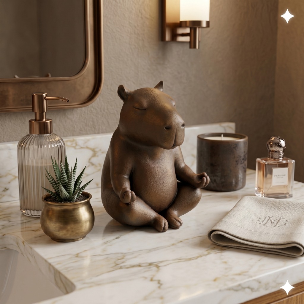 Imagem Capivara Meditando Zen Decorativa Estátua Yoga Minimalista para Sala e Escritório