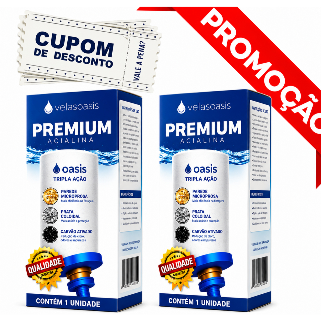 Kit 2 Vela Tripla Ação Alcalina, Carvão Ativado e Prata Coloidal Compatível em Todos Filtro De Barro
