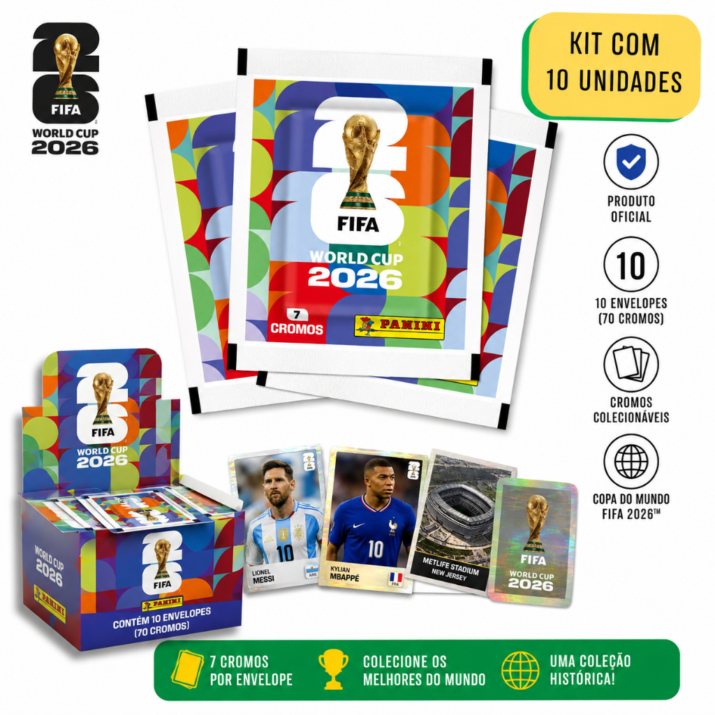 10 Unidades de Envelopes de Figurinhas Copa do Mundo FIFA 2026